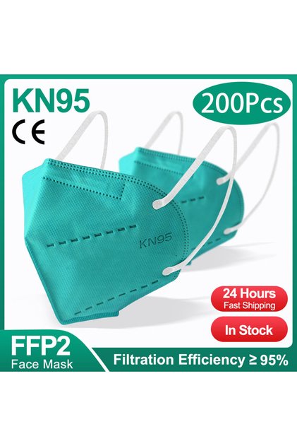 KN95-200 قطعة - أخضر 10-200 قطعة كمامة ffp2 سوداء kn95 ماسكاريلا سوداء للبالغين 5 طبقات معتمدة من fpp2 kn95