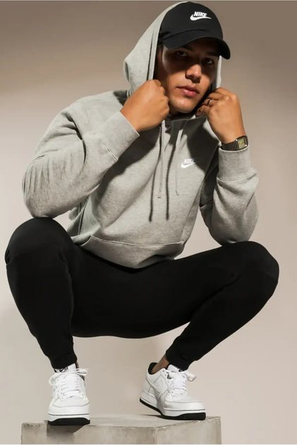 Nsw Clup Hoodie Pull-Over Erkek Gri Spor Sweatshrit
