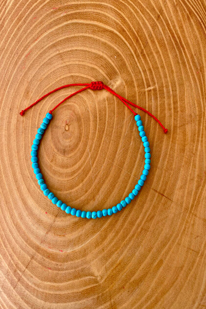 Red Rope Blue Bead Anklets