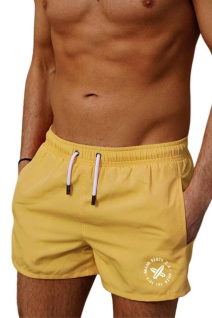 Yellow Short Model Water Repellent Solid Color Men's Mini Beach Swim Shorts Swimsuit - 2202-Yellow