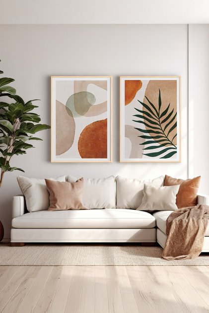 2 Piece Real Wood Colored Framed Painting Set - Model 21