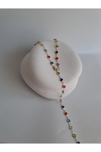 Multi Colored Stone Adjustable Y Necklace 80 cm