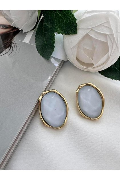 Misted Blue Stone Oval Earrings