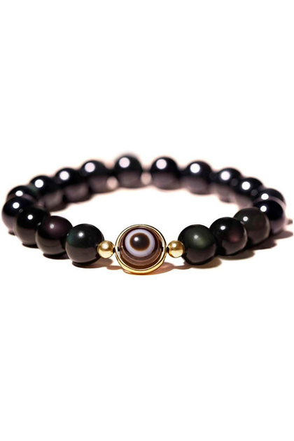 Bratara din obsidian negru si ochi natural de agat - bratara feng shui pentru protectie si noroc