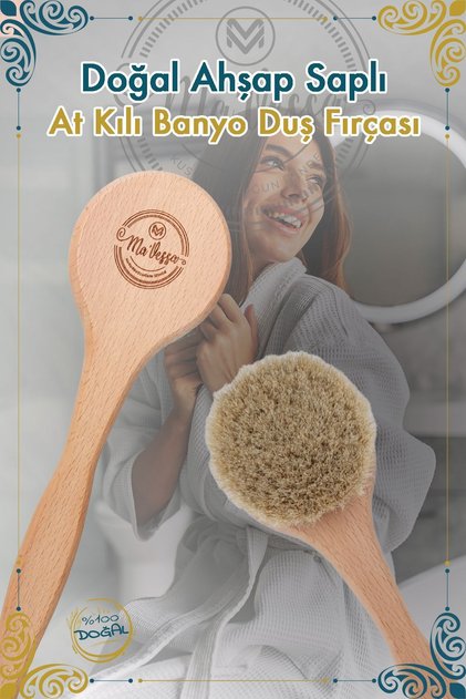 100% Natural Horsehair Wooden Handle Bath Shower Brush - Bath Body Brush - Bath Loofah