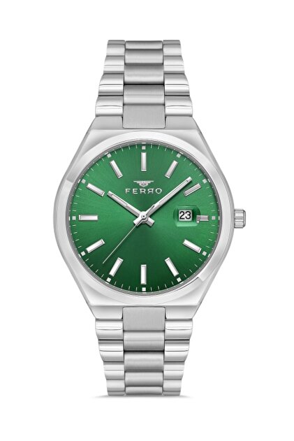 FERRO F11386A-A6 Quartz Çelik Gri Yeşil Kadran 40 mm Erkek Kol