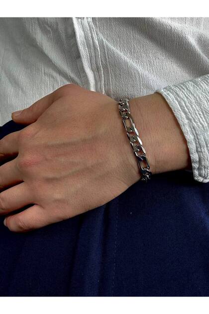 Silver Men's Thick Chain Bracelet Women's Stainless Steel Color Unisex Non-Tarnish Steel Bracelet