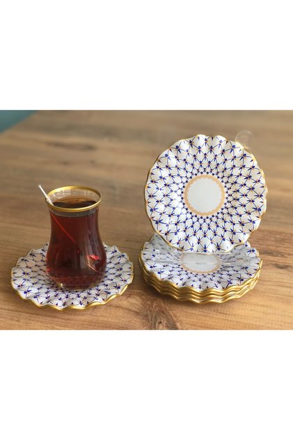 6 قطع من أطباق الشاي المنحنية بنمط المجوهرات