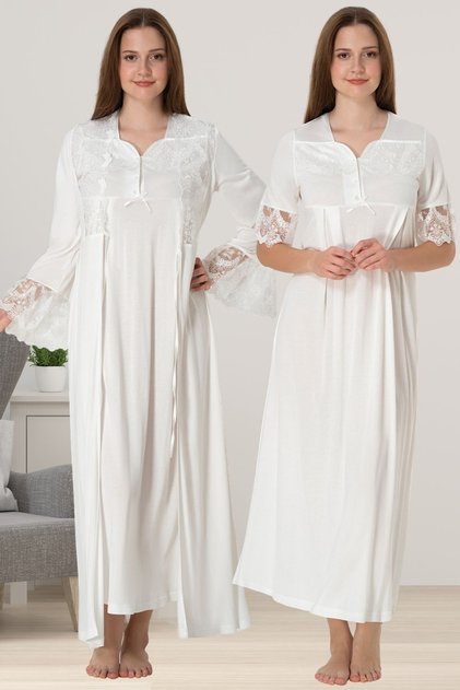 Ecru Maternity Nightgown Set with Dressing Gowns