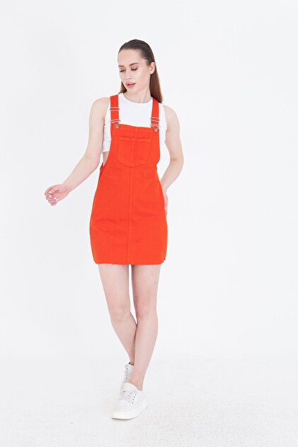 Denim Dress Orange Overalls Dress KIDSCOOL SPACE Girls Denim Overalls Dress,Cute  Bear Simple Design