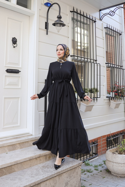 3 Katlı Büzgülü Medine Ipeği Ferace