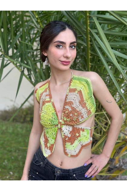 Hand Knitted Butterfly Bustier Crop Standard Size