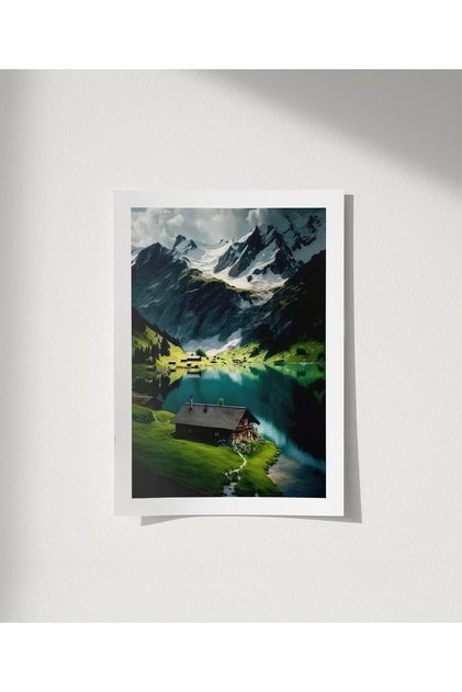 Çerçevesiz Poster Beyaz Zirveler ve Yeşil Vadi