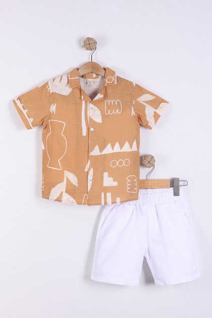 Boy's Mixed Patterned Shirt Shorts 2 Piece Set