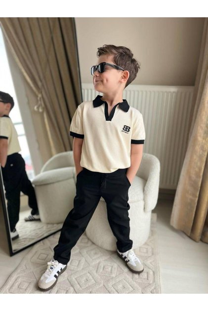 Polo Neck T-Shirt and Trousers 2 Piece Set | Between 3/10 Years