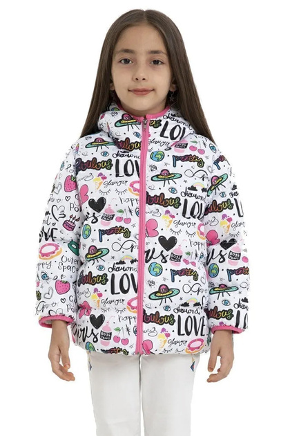 Girl's Fleece Hooded Girls Written Butterfly Patterned Winter Puffer Coat & Coat & Parka