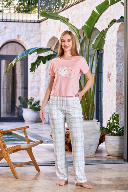 Short Sleeve Print Detail Pajama Set Cossybyaqua 25518-44