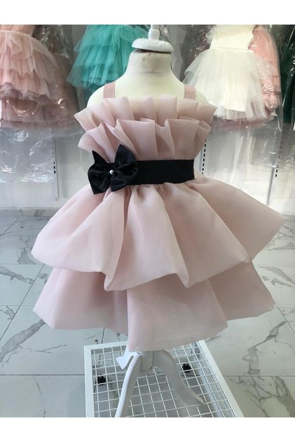 Strappy Bow Detailed Layered Girl's Evening Dress