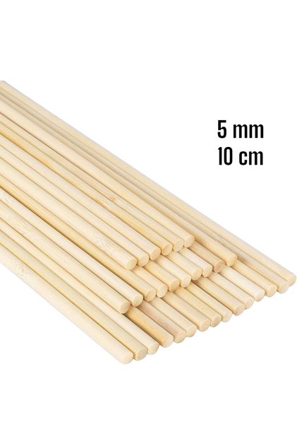 Ahşap Bambu Silindir Maket Çubukları 5 Mm 10 Cm 200 Adet