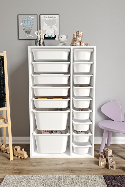 Baby Darling %100 MDF - XL Duo 16 Sepetli Oyuncak Dolabı - Fiyatı