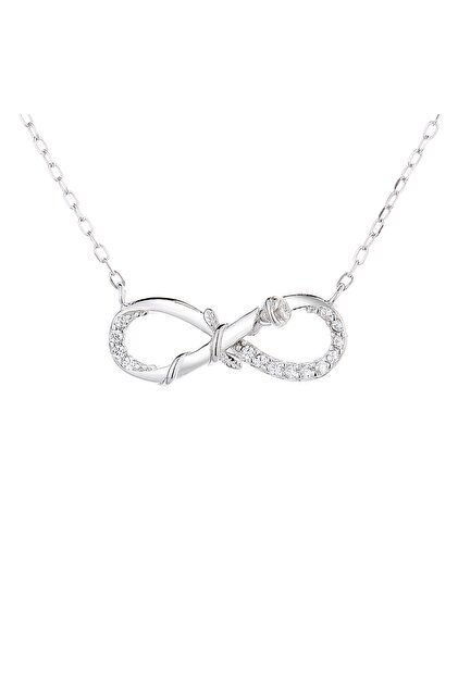 Colier Argint 925 Infinit cu Zirconii Albe Placat Rodiu Damă 45cm JW1247