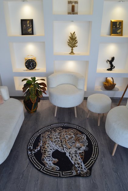 Animal Collection Tiger Woven Base Washable Carpet with Border Detail on Dark Background Animal24