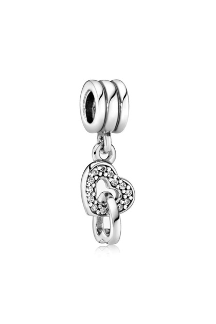 Pandantiv/talisman Din Argint 925, Jw1149, Model Cu 2 Inimioare, Placat Cu Rodiu