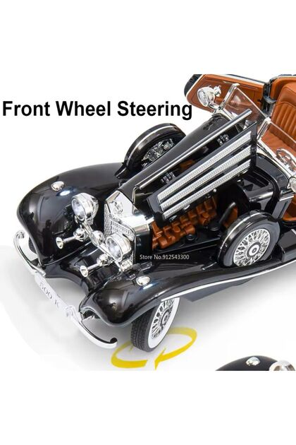1930年代 Mercedes Benz 500K 1/64モデル SECTOYS MERCEDES 500K SİYAH ESKİ KLASİK ARABA KAPILAR AÇILIR SESLİ