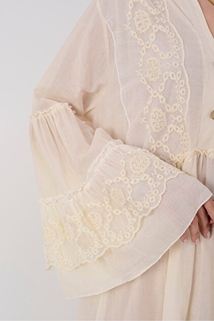 Rabiossa Women Bohemian Cream Long Dress- Trendyol