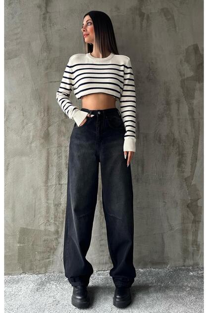 Baggy Oversize Women's Trousers High Waist Summer Jeans with Buckle Waist