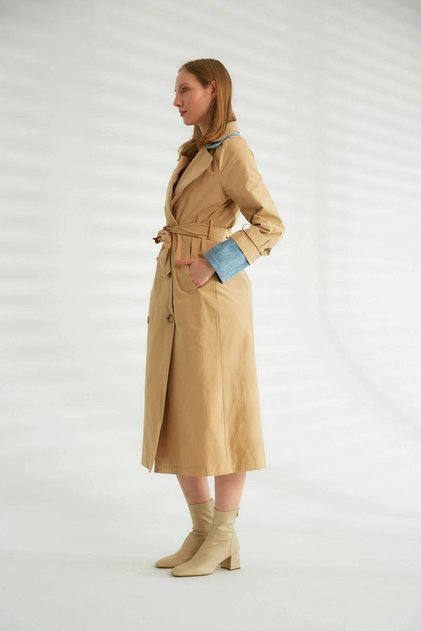 Belted Trench Coat with Jean Detail