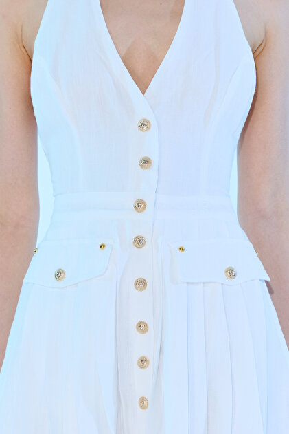 Sagaza Studio Ss6057 Halter Neck Button-Front Mini Dress with Ruffle at the  Hem- Trendyol