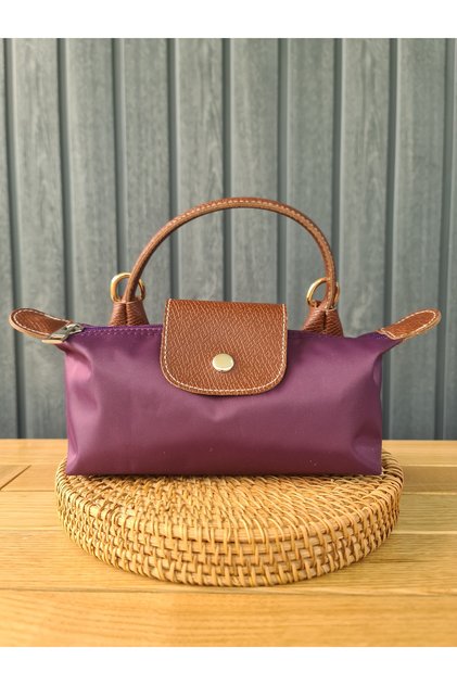 S Size Le Pliage Purple Fabric Small Handbag and Shoulder Bag Long Strap