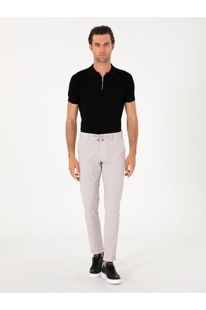 Beige Slim Fit Seersucker Lace-Up Waist Sports Pants 50305618-Vr011