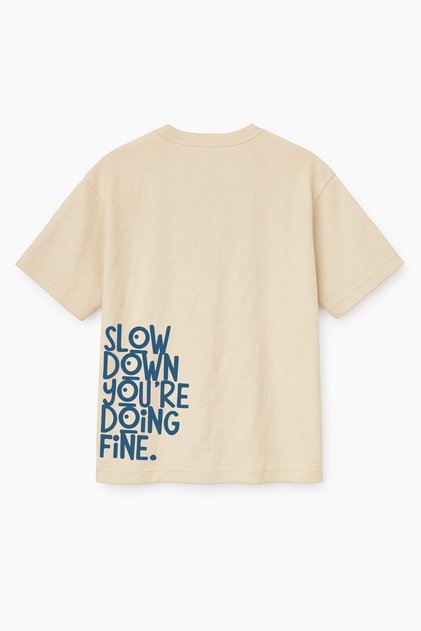 Beige Color Oversize Slow down Your Doing Fine Printed Unisex T-Shirt T-Shirt