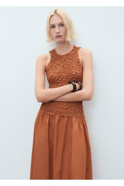 MANGO Textured Dress with Open Back- Trendyol