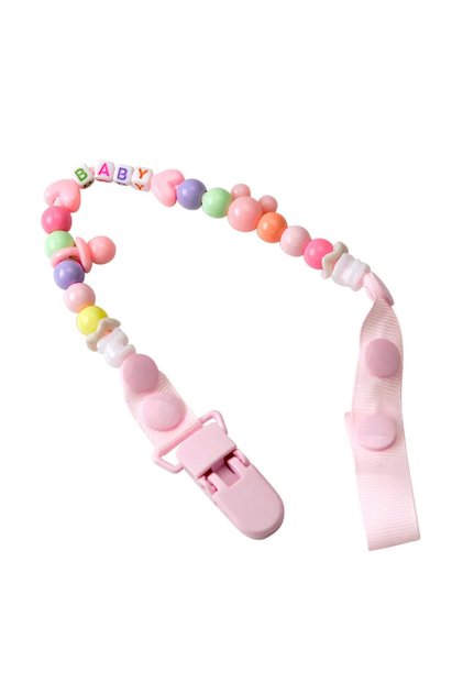 Lant pentru suzeta sau jucarie, cu margelute din ABS, cu clips, roz