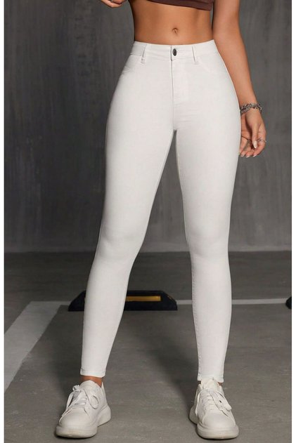 White Summer Skinny Leg High Waist Stretchy 1 Size Collects Daily Jean Ankle Length