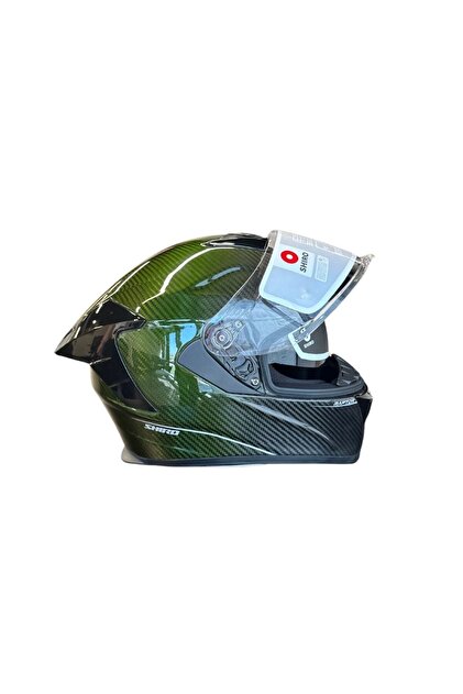 SHIROフルフェィス Shiro Kask Fullface Carbon&carbon Sv Güneş Vizörlü Yeşil - Fiyatı
