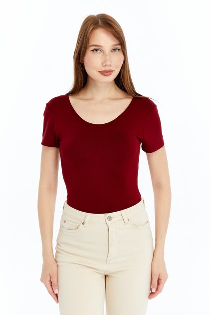 Women's Soft Touch Burgundy Pool Collar Short Sleeve Blouse