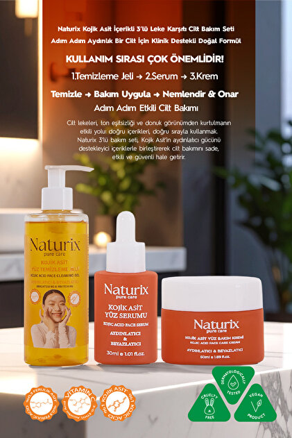 リキッドトリートメント 170ml×3個セット Naturix Kojik Asitli 3'lü Leke Karşıtı Bakım Seti | Yüz Temizleme