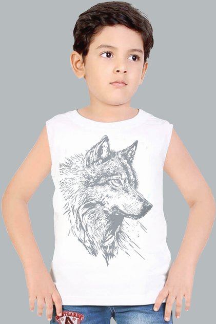 Wolf Head White Cut Sleeve | Sleeveless Boy's T-Shirt