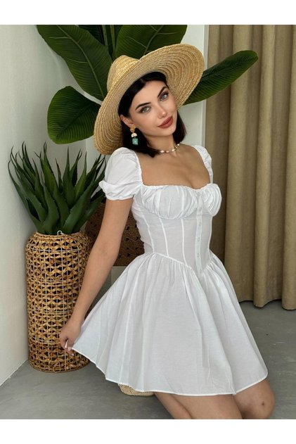 Poplin Mİni Düğmeli Elbise