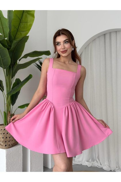 Kadın Sırt Fionk Detay Atlas Mini Elbise Kod 00660 E4