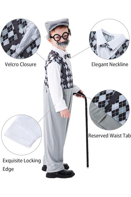 Old Man Outfit Boys 100 Days of School Grandpa Dress up M Size (7to 10 years)