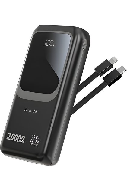 بنك طاقة 20000 مللي أمبير في الساعة بقوة 22.5 وات مع منفذ PD ومنافذ USB وكابلين مدمجين وشاشة عرض