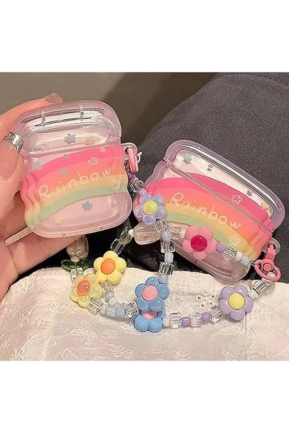 Airpods Kılıf 1. ve 2. Nesil Uyumlu Rainbow Desenli Sevimli Kulaklık Kılıfı