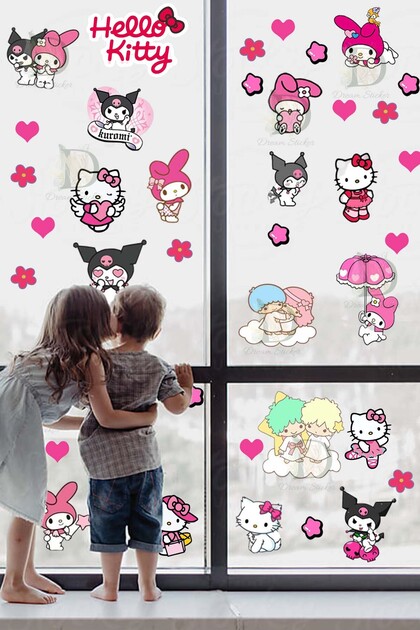 Sanrio Hello Kitty My Melody ve Kuromi Kız Çocuk Odası Duvar Sticker Seti