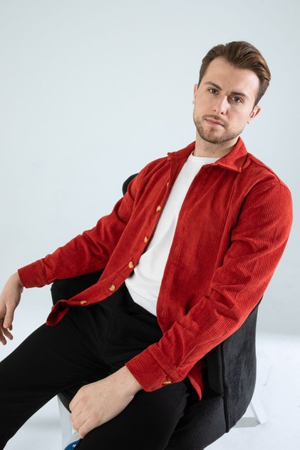 Men's Shirt Cotton Corduroy Ribbed Soft Comfortable Long Sleeve Tile Men's Shirt