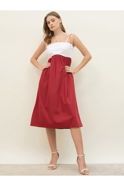 Color Block Strappy A-Line Midi Dress